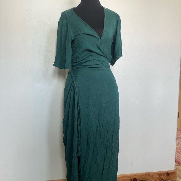 Billabong Deep Green Wrap Maxi Summer Dress Coastal Cowgirl Surfer Girl - Picture 1 of 10